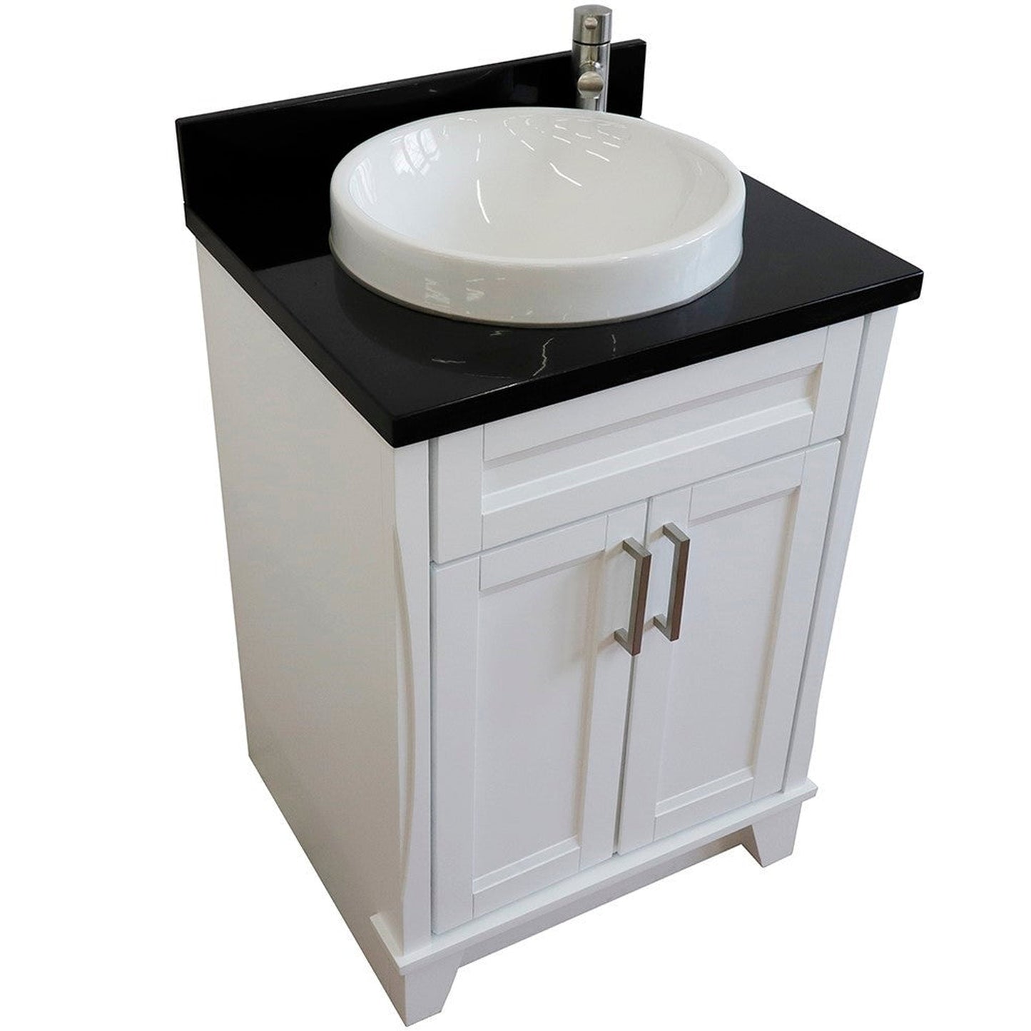 Bellaterra Home Terni 25" 2-Door 1-Drawer White Freestanding Vanity Set With Ceramic Vessel Sink and Black Galaxy Granite Top