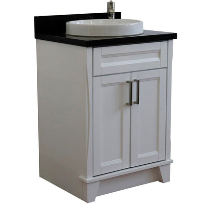 Bellaterra Home Terni 25" 2-Door 1-Drawer White Freestanding Vanity Set With Ceramic Vessel Sink and Black Galaxy Granite Top