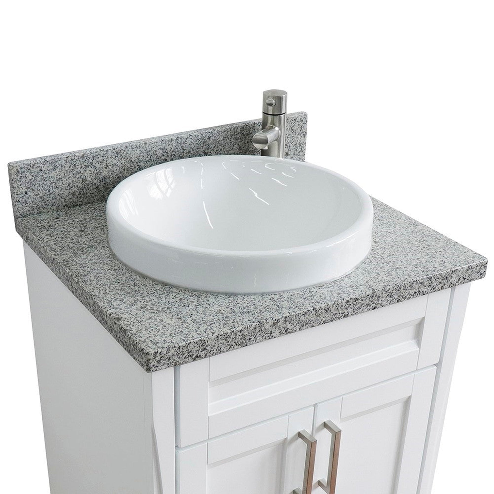 Bellaterra Home Terni 25" 2-Door 1-Drawer White Freestanding Vanity Set With Ceramic Vessel Sink and Gray Granite Top