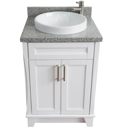 Bellaterra Home Terni 25" 2-Door 1-Drawer White Freestanding Vanity Set With Ceramic Vessel Sink and Gray Granite Top