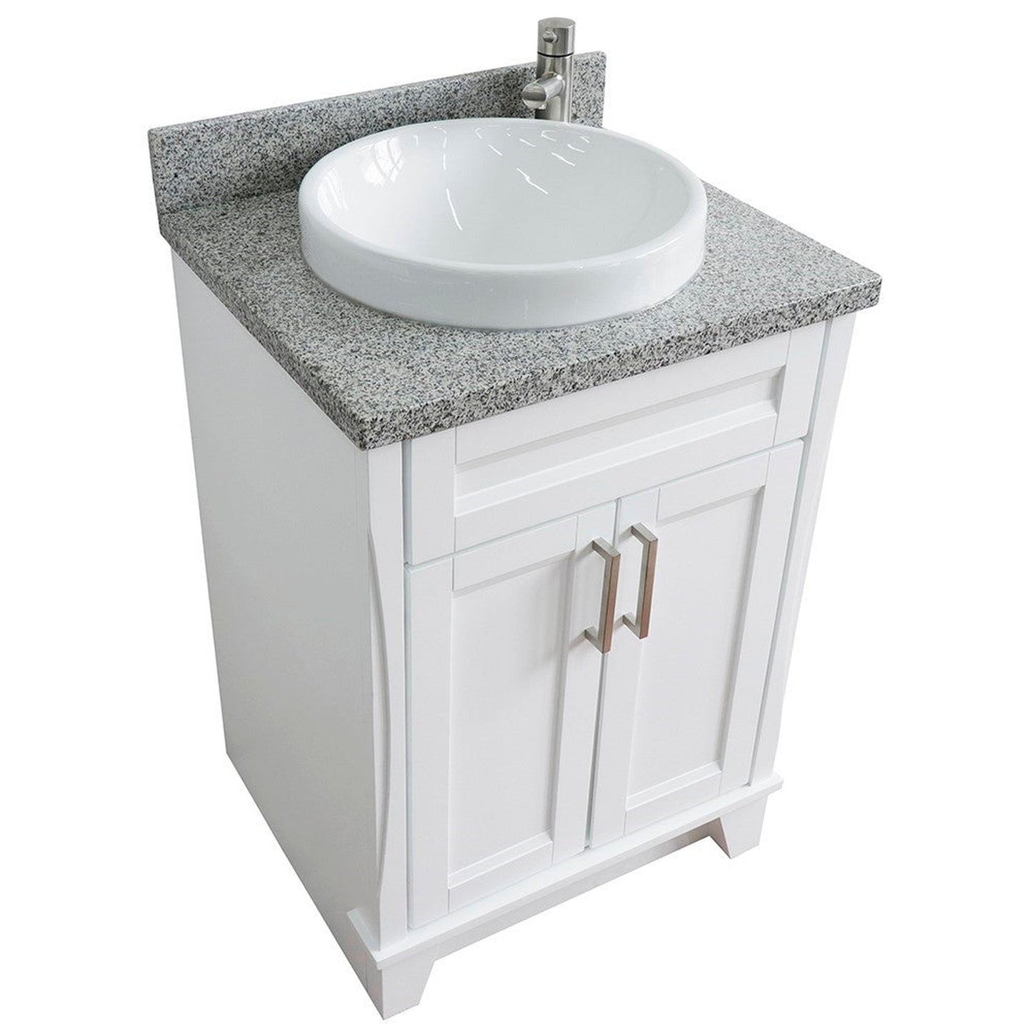 Bellaterra Home Terni 25" 2-Door 1-Drawer White Freestanding Vanity Set With Ceramic Vessel Sink and Gray Granite Top