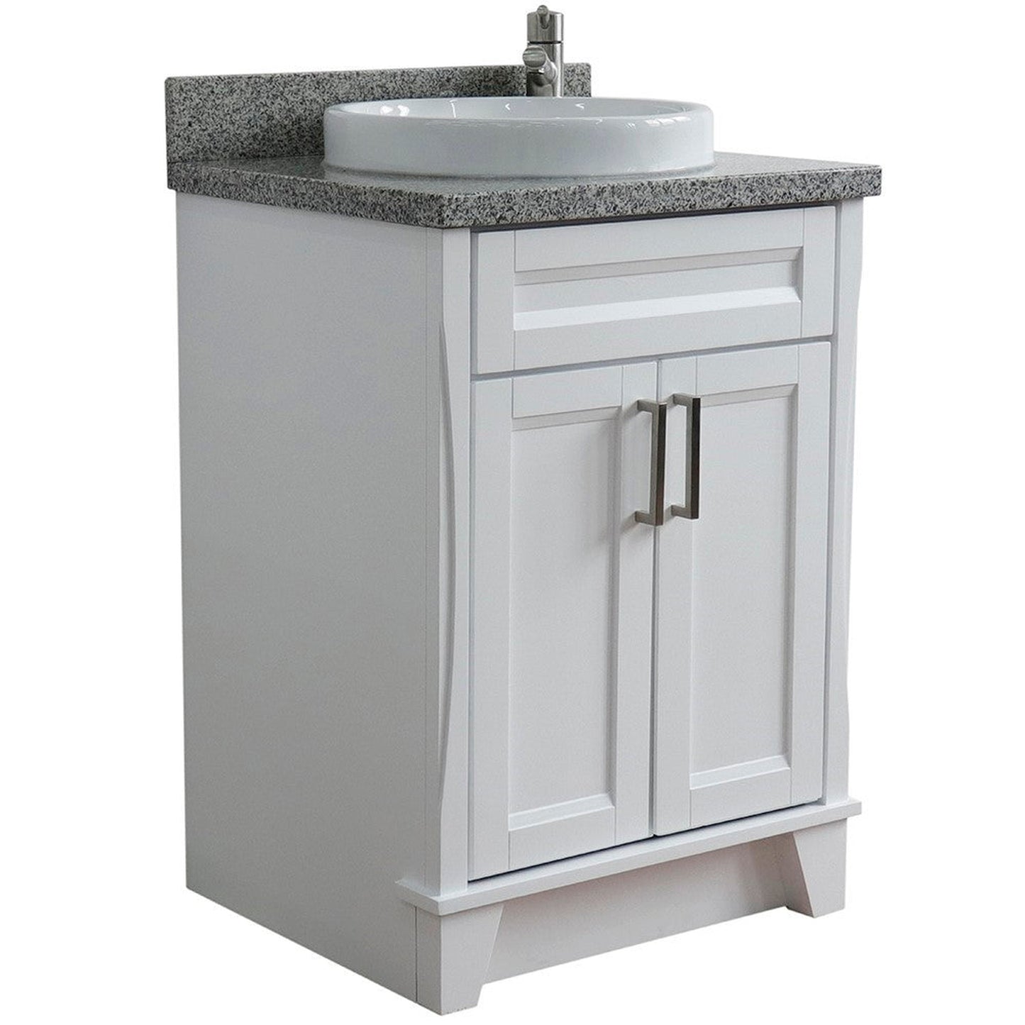 Bellaterra Home Terni 25" 2-Door 1-Drawer White Freestanding Vanity Set With Ceramic Vessel Sink and Gray Granite Top