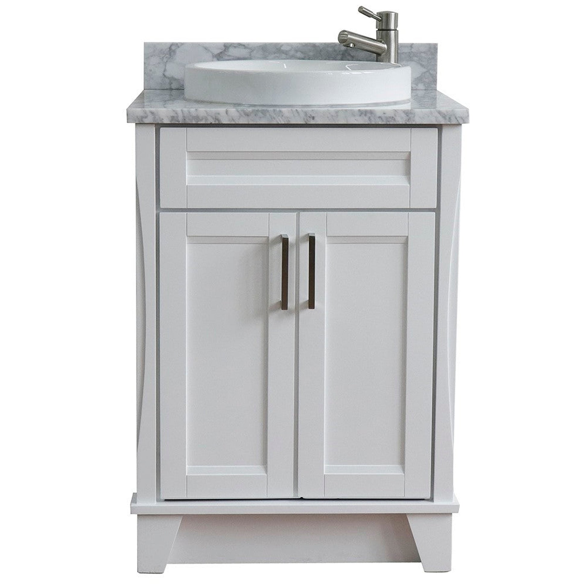 Bellaterra Home Terni 25" 2-Door 1-Drawer White Freestanding Vanity Set With Ceramic Vessel Sink and White Carrara Marble Top