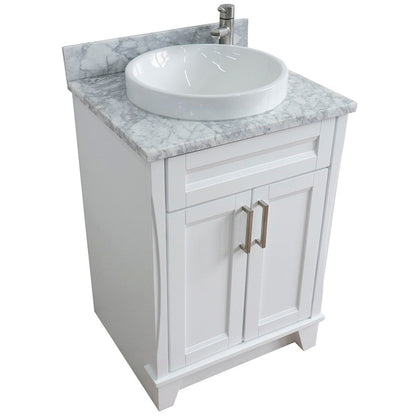 Bellaterra Home Terni 25" 2-Door 1-Drawer White Freestanding Vanity Set With Ceramic Vessel Sink and White Carrara Marble Top