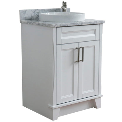 Bellaterra Home Terni 25" 2-Door 1-Drawer White Freestanding Vanity Set With Ceramic Vessel Sink and White Carrara Marble Top