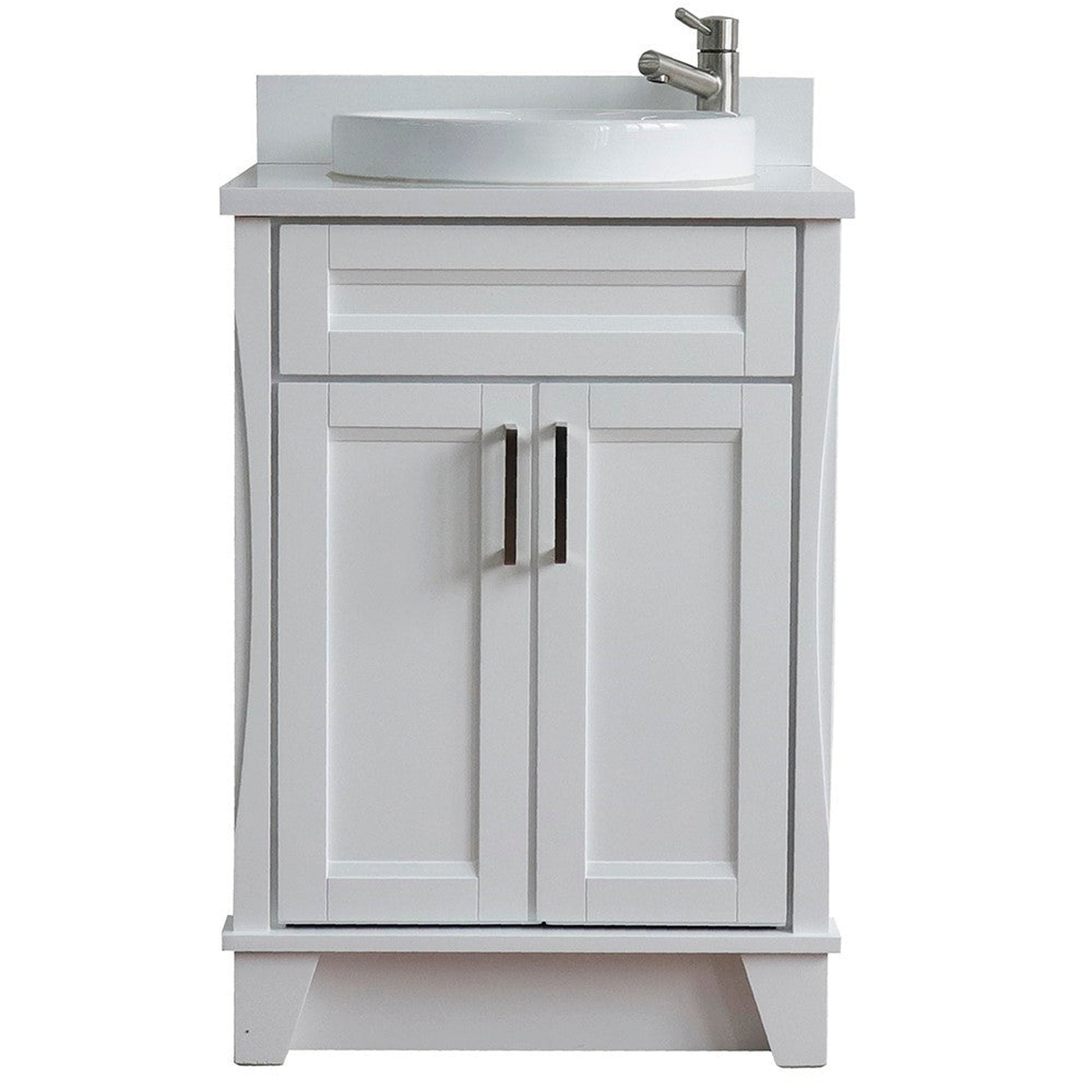 Bellaterra Home Terni 25" 2-Door 1-Drawer White Freestanding Vanity Set With Ceramic Vessel Sink and White Quartz Top