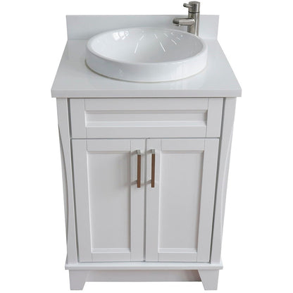 Bellaterra Home Terni 25" 2-Door 1-Drawer White Freestanding Vanity Set With Ceramic Vessel Sink and White Quartz Top