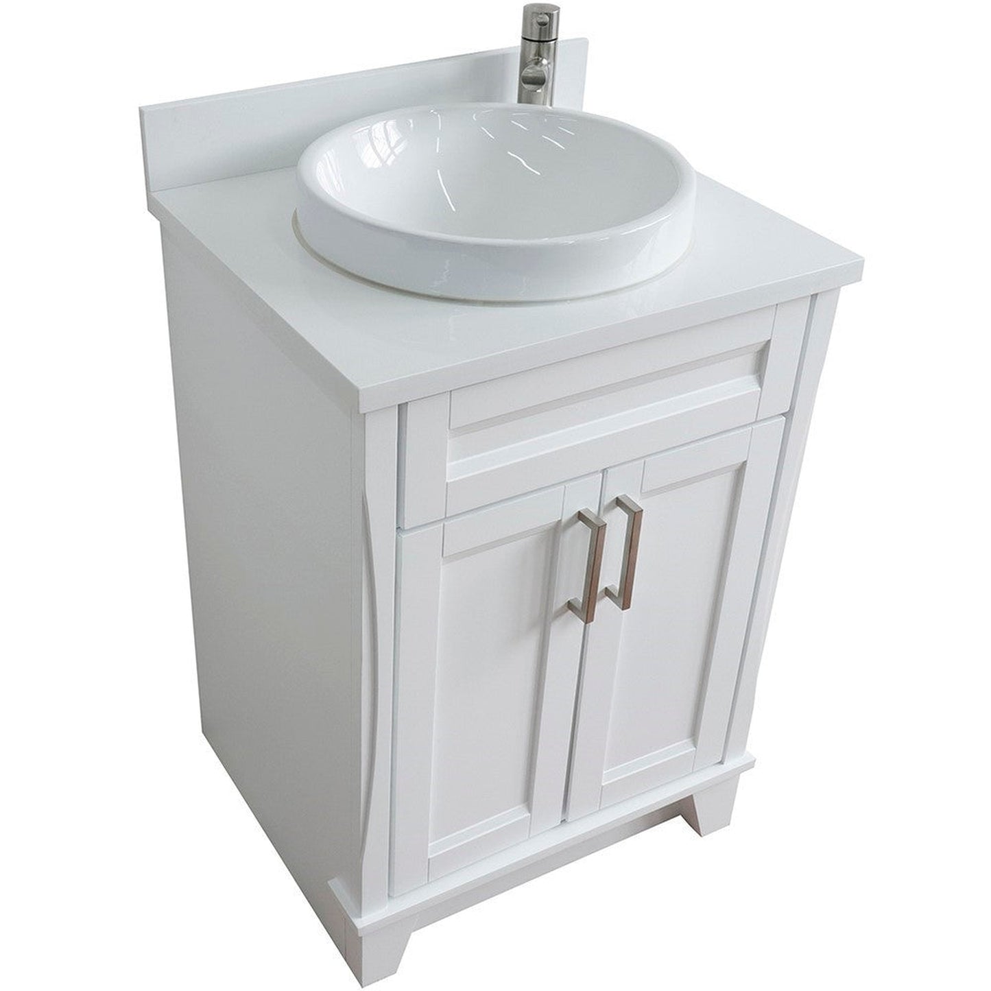 Bellaterra Home Terni 25" 2-Door 1-Drawer White Freestanding Vanity Set With Ceramic Vessel Sink and White Quartz Top