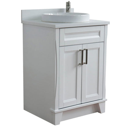 Bellaterra Home Terni 25" 2-Door 1-Drawer White Freestanding Vanity Set With Ceramic Vessel Sink and White Quartz Top