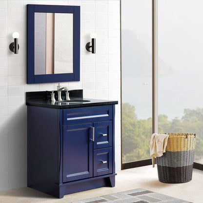 Bellaterra Home Terni 31" 1-Door 2-Drawer Blue Freestanding Vanity Set With Ceramic Undermount Oval Sink and Black Galaxy Granite Top