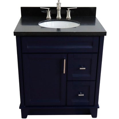 Bellaterra Home Terni 31" 1-Door 2-Drawer Blue Freestanding Vanity Set With Ceramic Undermount Oval Sink and Black Galaxy Granite Top