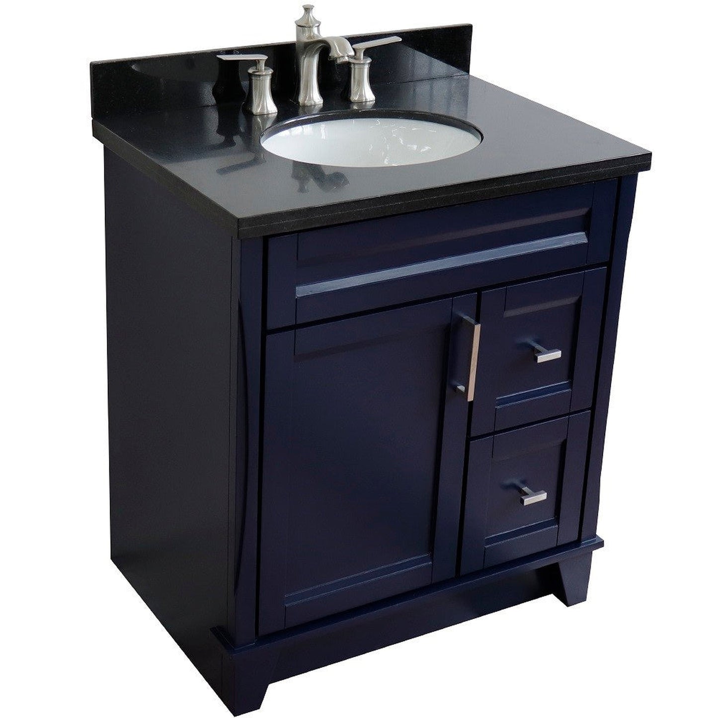 Bellaterra Home Terni 31" 1-Door 2-Drawer Blue Freestanding Vanity Set With Ceramic Undermount Oval Sink and Black Galaxy Granite Top