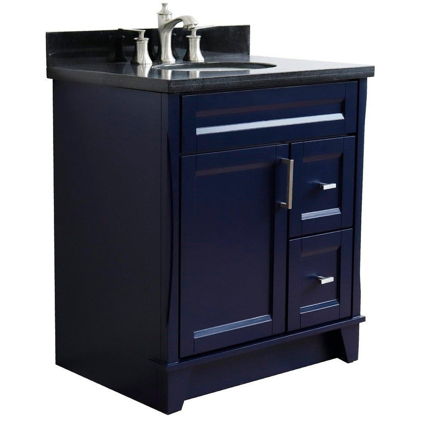 Bellaterra Home Terni 31" 1-Door 2-Drawer Blue Freestanding Vanity Set With Ceramic Undermount Oval Sink and Black Galaxy Granite Top