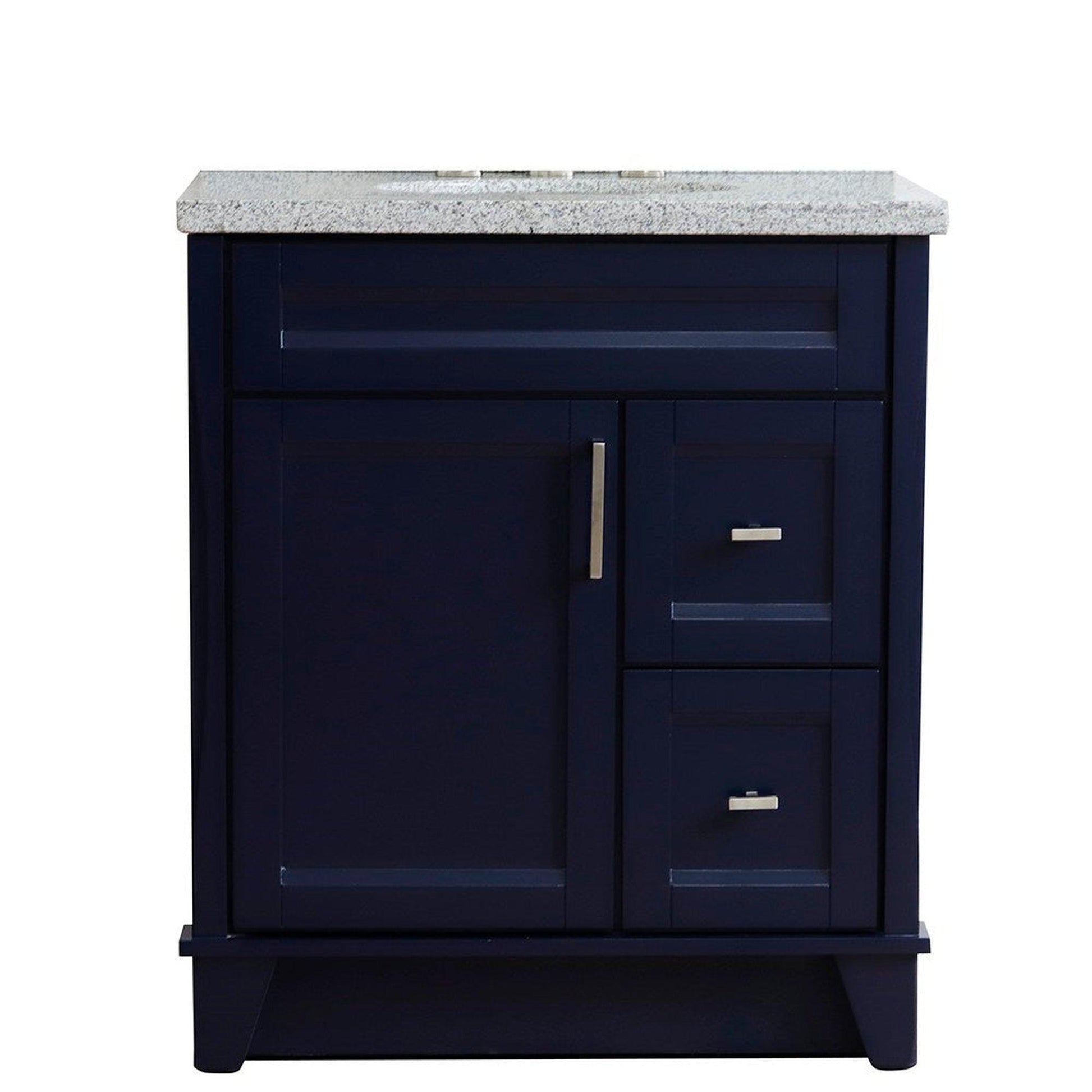 Bellaterra Home Terni 31" 1-Door 2-Drawer Blue Freestanding Vanity Set With Ceramic Undermount Oval Sink and Gray Granite Top