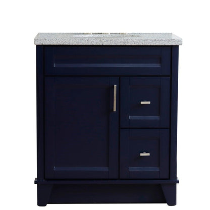 Bellaterra Home Terni 31" 1-Door 2-Drawer Blue Freestanding Vanity Set With Ceramic Undermount Oval Sink and Gray Granite Top