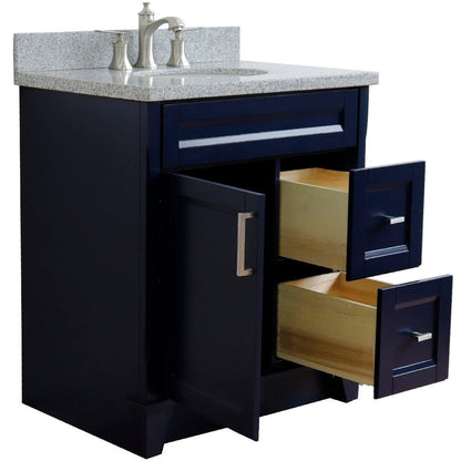 Bellaterra Home Terni 31" 1-Door 2-Drawer Blue Freestanding Vanity Set With Ceramic Undermount Oval Sink and Gray Granite Top