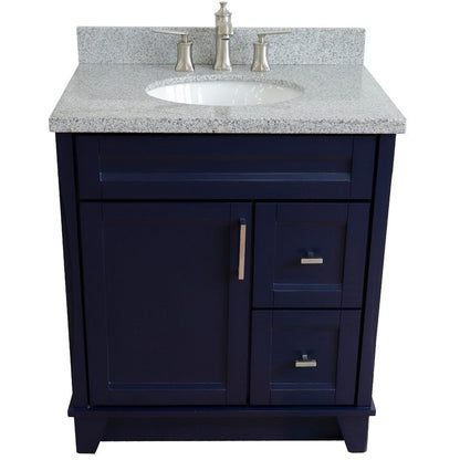 Bellaterra Home Terni 31" 1-Door 2-Drawer Blue Freestanding Vanity Set With Ceramic Undermount Oval Sink and Gray Granite Top