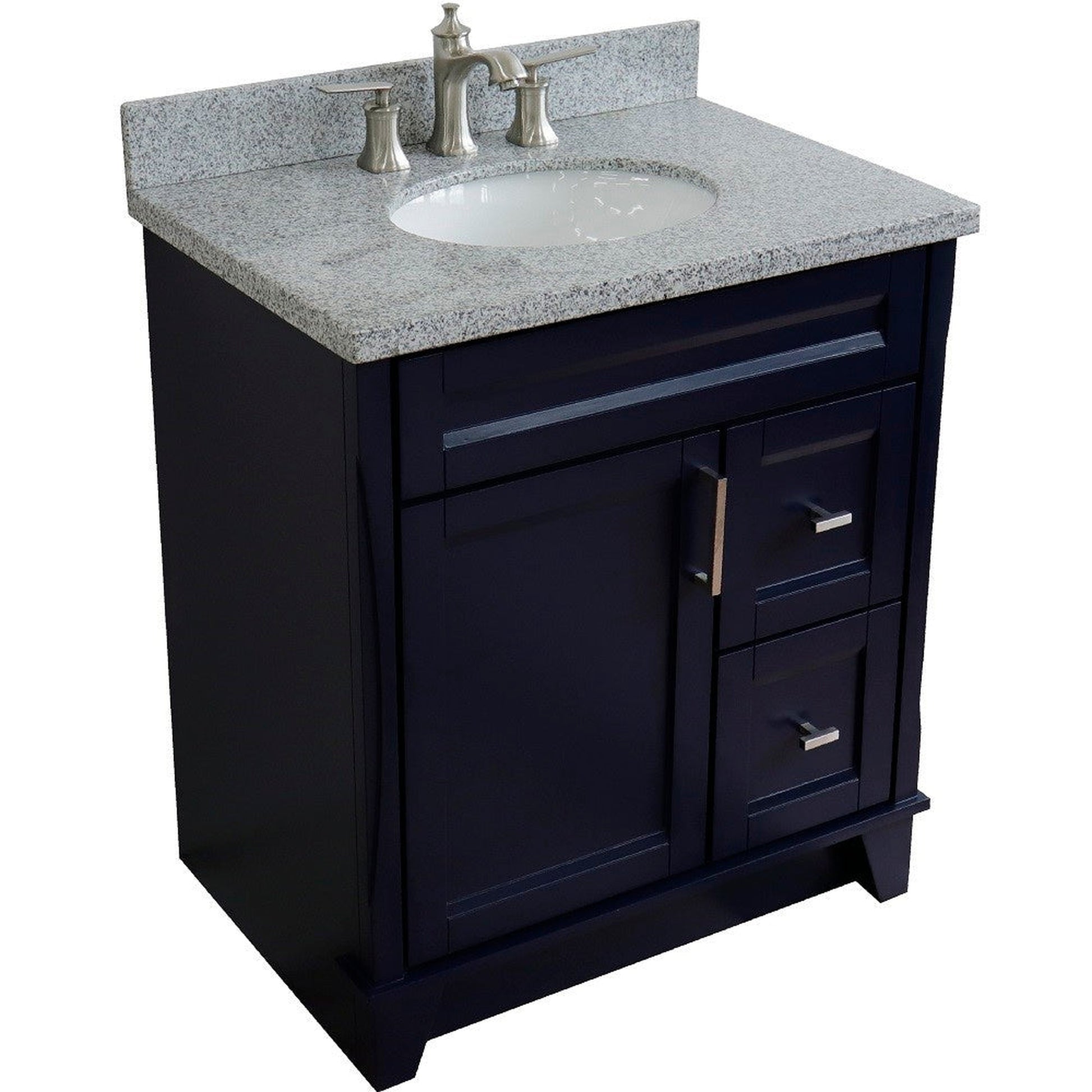 Bellaterra Home Terni 31" 1-Door 2-Drawer Blue Freestanding Vanity Set With Ceramic Undermount Oval Sink and Gray Granite Top