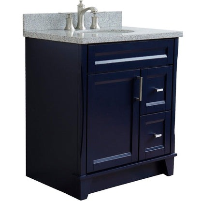 Bellaterra Home Terni 31" 1-Door 2-Drawer Blue Freestanding Vanity Set With Ceramic Undermount Oval Sink and Gray Granite Top