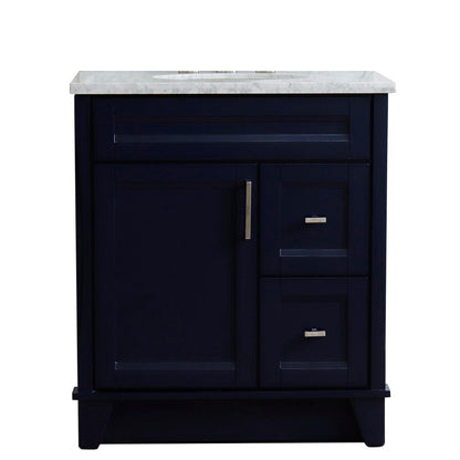 Bellaterra Home Terni 31" 1-Door 2-Drawer Blue Freestanding Vanity Set With Ceramic Undermount Oval Sink and White Carrara Marble Top