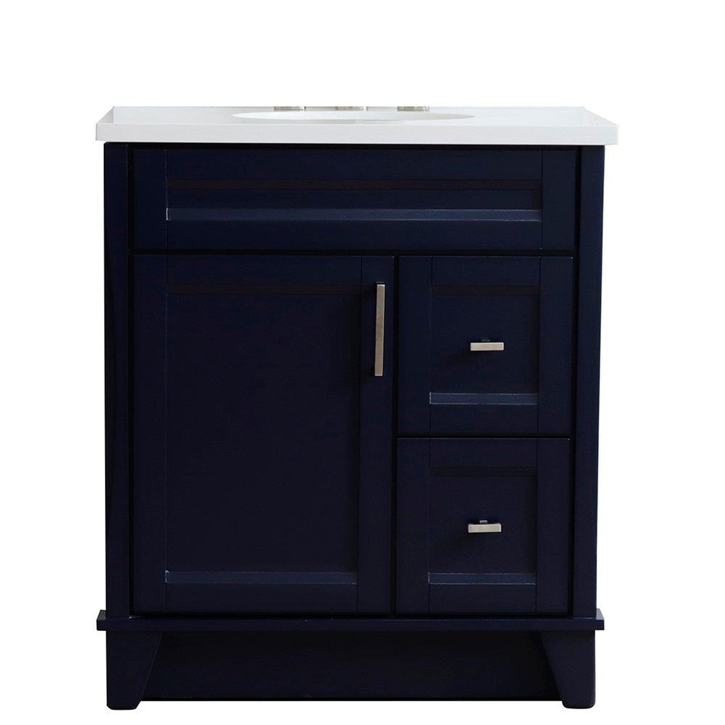 Bellaterra Home Terni 31" 1-Door 2-Drawer Blue Freestanding Vanity Set With Ceramic Undermount Oval Sink and White Quartz Top