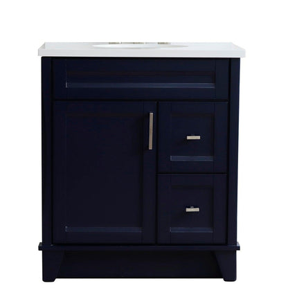 Bellaterra Home Terni 31" 1-Door 2-Drawer Blue Freestanding Vanity Set With Ceramic Undermount Oval Sink and White Quartz Top