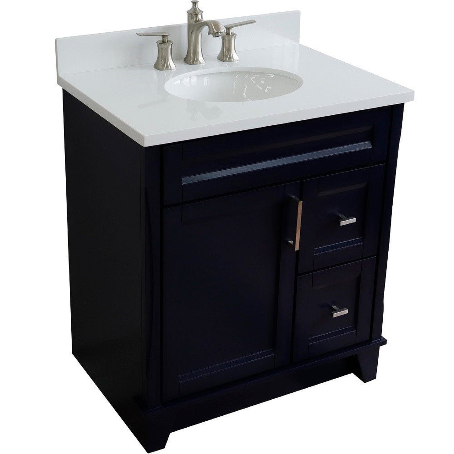 Bellaterra Home Terni 31" 1-Door 2-Drawer Blue Freestanding Vanity Set With Ceramic Undermount Oval Sink and White Quartz Top