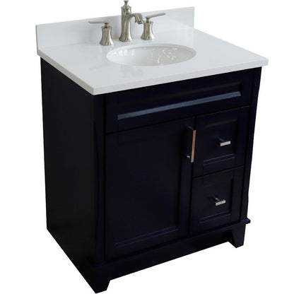 Bellaterra Home Terni 31" 1-Door 2-Drawer Blue Freestanding Vanity Set With Ceramic Undermount Oval Sink and White Quartz Top