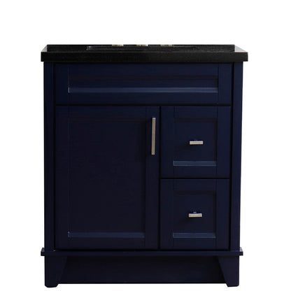 Bellaterra Home Terni 31" 1-Door 2-Drawer Blue Freestanding Vanity Set With Ceramic Undermount Rectangular Sink and Black Galaxy Granite Top