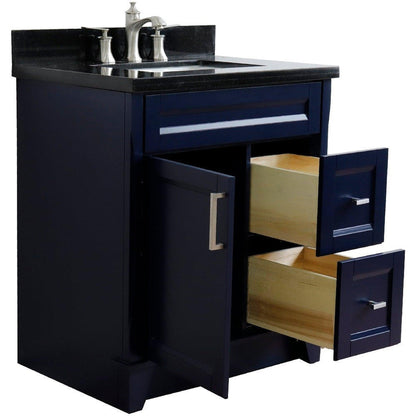 Bellaterra Home Terni 31" 1-Door 2-Drawer Blue Freestanding Vanity Set With Ceramic Undermount Rectangular Sink and Black Galaxy Granite Top