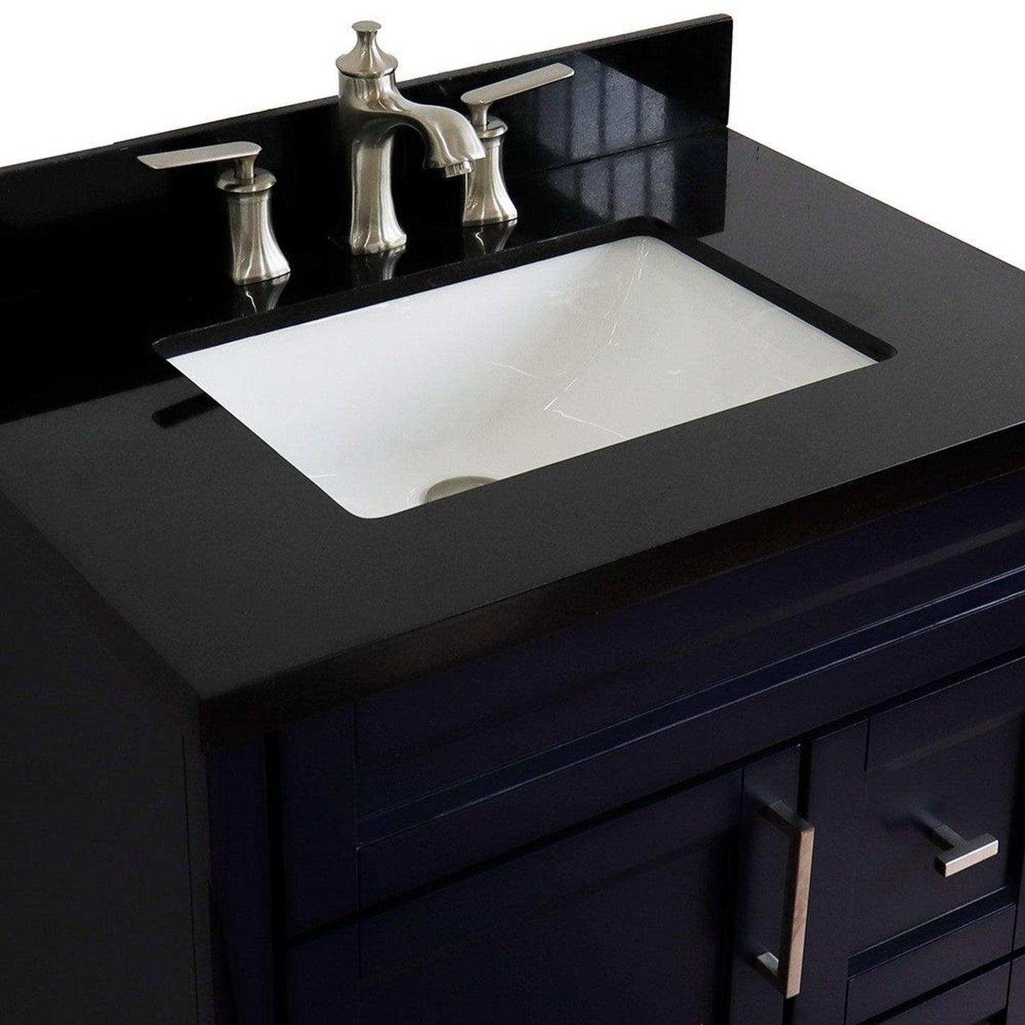 Bellaterra Home Terni 31" 1-Door 2-Drawer Blue Freestanding Vanity Set With Ceramic Undermount Rectangular Sink and Black Galaxy Granite Top