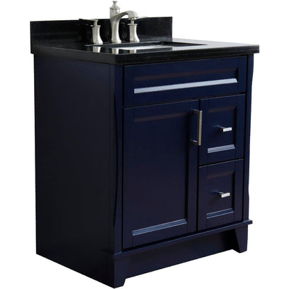 Bellaterra Home Terni 31" 1-Door 2-Drawer Blue Freestanding Vanity Set With Ceramic Undermount Rectangular Sink and Black Galaxy Granite Top