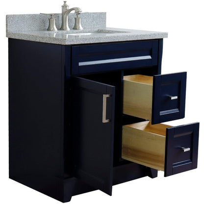 Bellaterra Home Terni 31" 1-Door 2-Drawer Blue Freestanding Vanity Set With Ceramic Undermount Rectangular Sink and Gray Granite Top