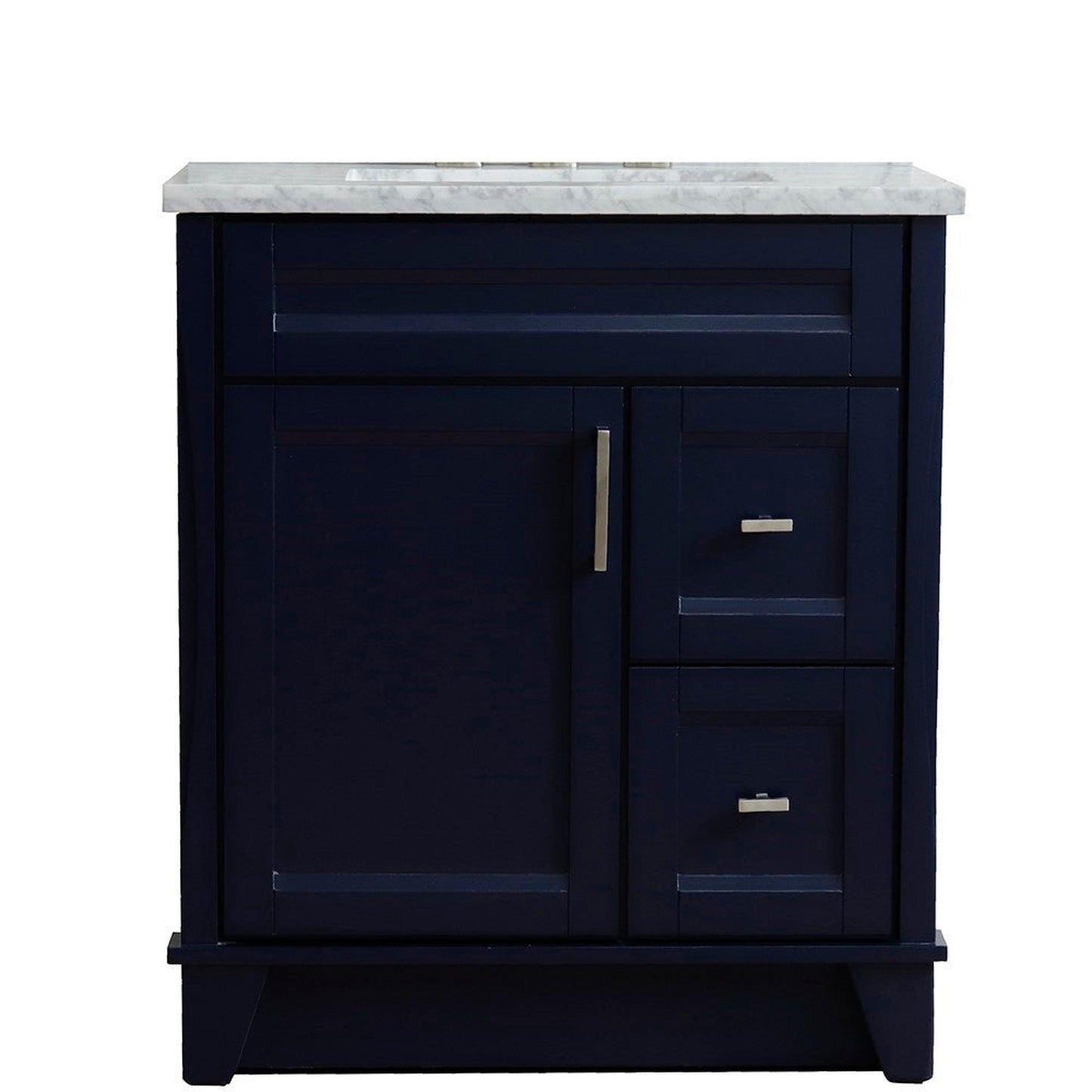 Bellaterra Home Terni 31" 1-Door 2-Drawer Blue Freestanding Vanity Set With Ceramic Undermount Rectangular Sink and White Carrara Marble Top