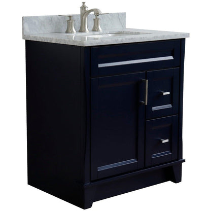 Bellaterra Home Terni 31" 1-Door 2-Drawer Blue Freestanding Vanity Set With Ceramic Undermount Rectangular Sink and White Carrara Marble Top