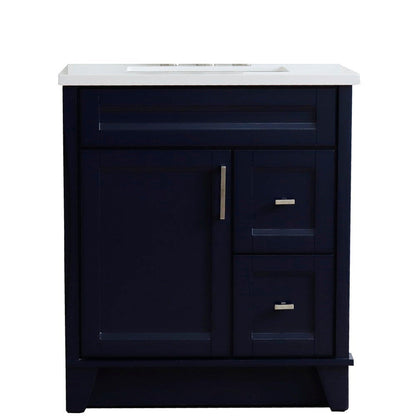 Bellaterra Home Terni 31" 1-Door 2-Drawer Blue Freestanding Vanity Set With Ceramic Undermount Rectangular Sink and White Quartz Top