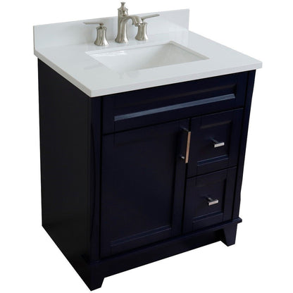 Bellaterra Home Terni 31" 1-Door 2-Drawer Blue Freestanding Vanity Set With Ceramic Undermount Rectangular Sink and White Quartz Top