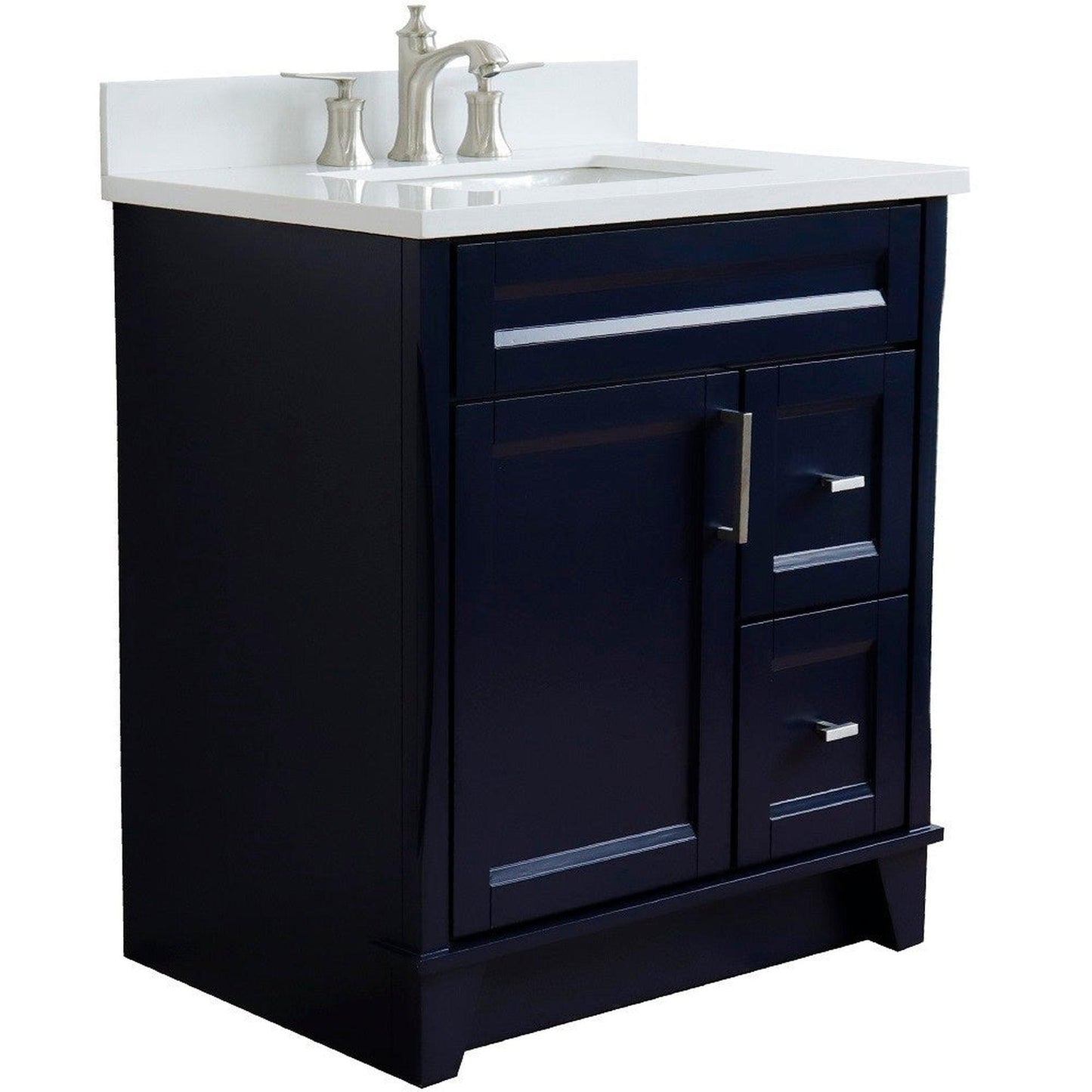 Bellaterra Home Terni 31" 1-Door 2-Drawer Blue Freestanding Vanity Set With Ceramic Undermount Rectangular Sink and White Quartz Top