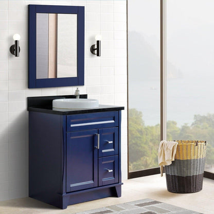 Bellaterra Home Terni 31" 1-Door 2-Drawer Blue Freestanding Vanity Set With Ceramic Vessel Sink and Black Galaxy Granite Top