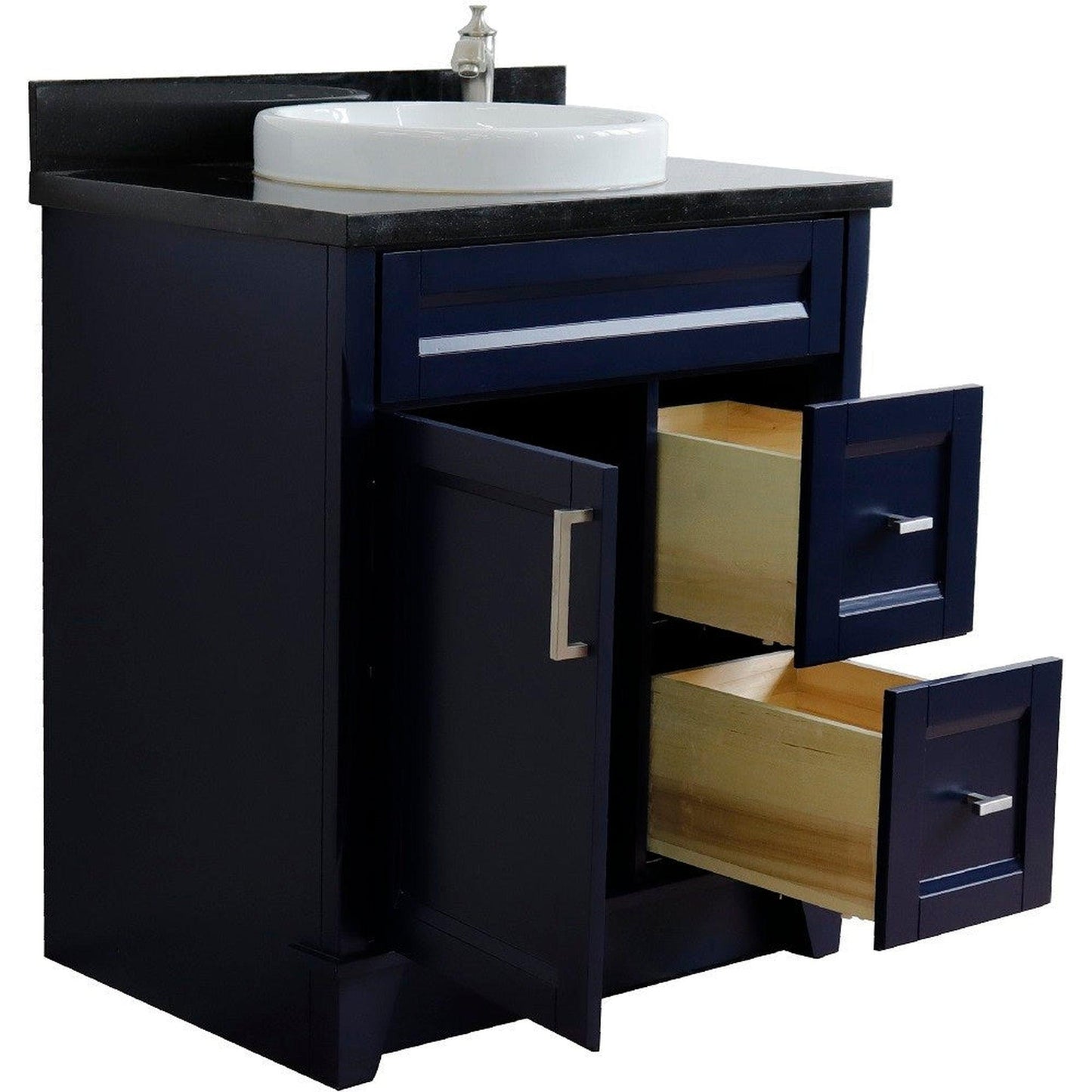 Bellaterra Home Terni 31" 1-Door 2-Drawer Blue Freestanding Vanity Set With Ceramic Vessel Sink and Black Galaxy Granite Top