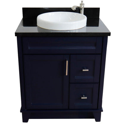 Bellaterra Home Terni 31" 1-Door 2-Drawer Blue Freestanding Vanity Set With Ceramic Vessel Sink and Black Galaxy Granite Top