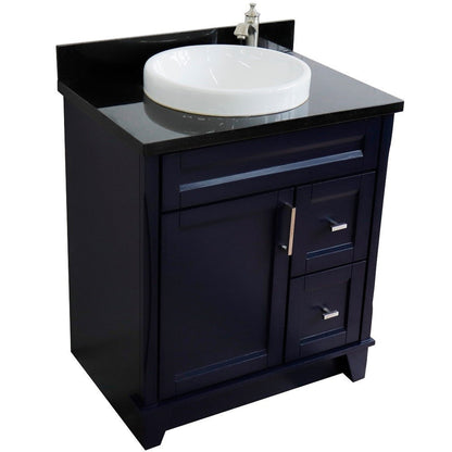 Bellaterra Home Terni 31" 1-Door 2-Drawer Blue Freestanding Vanity Set With Ceramic Vessel Sink and Black Galaxy Granite Top