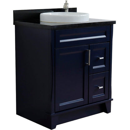 Bellaterra Home Terni 31" 1-Door 2-Drawer Blue Freestanding Vanity Set With Ceramic Vessel Sink and Black Galaxy Granite Top