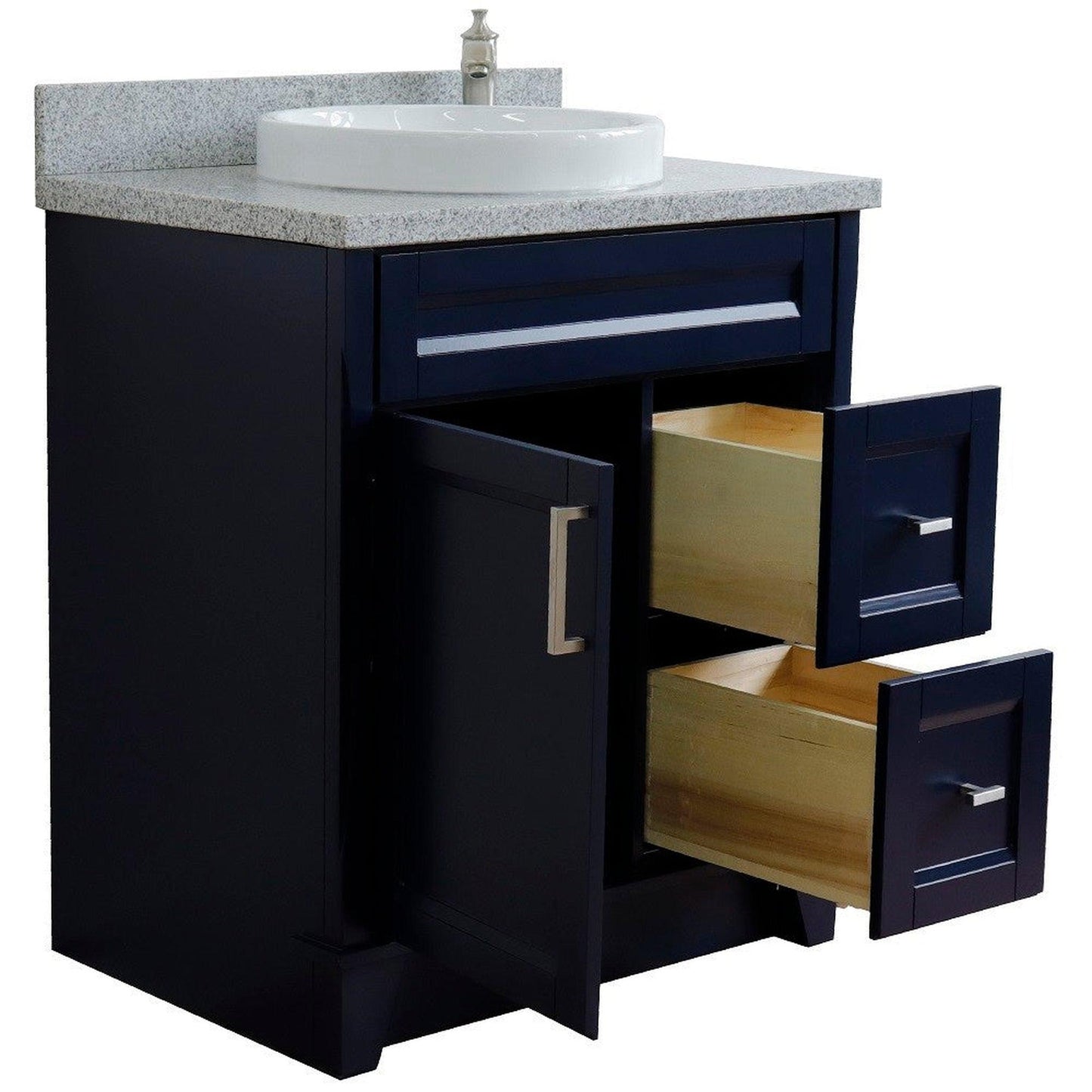 Bellaterra Home Terni 31" 1-Door 2-Drawer Blue Freestanding Vanity Set With Ceramic Vessel Sink and Gray Granite Top