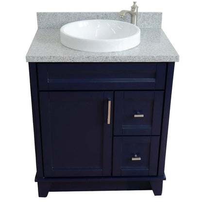 Bellaterra Home Terni 31" 1-Door 2-Drawer Blue Freestanding Vanity Set With Ceramic Vessel Sink and Gray Granite Top