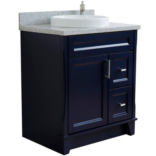 Bellaterra Home Terni 31" 1-Door 2-Drawer Blue Freestanding Vanity Set With Ceramic Vessel Sink and Gray Granite Top