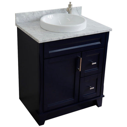 Bellaterra Home Terni 31" 1-Door 2-Drawer Blue Freestanding Vanity Set With Ceramic Vessel Sink and White Carrara Marble Top