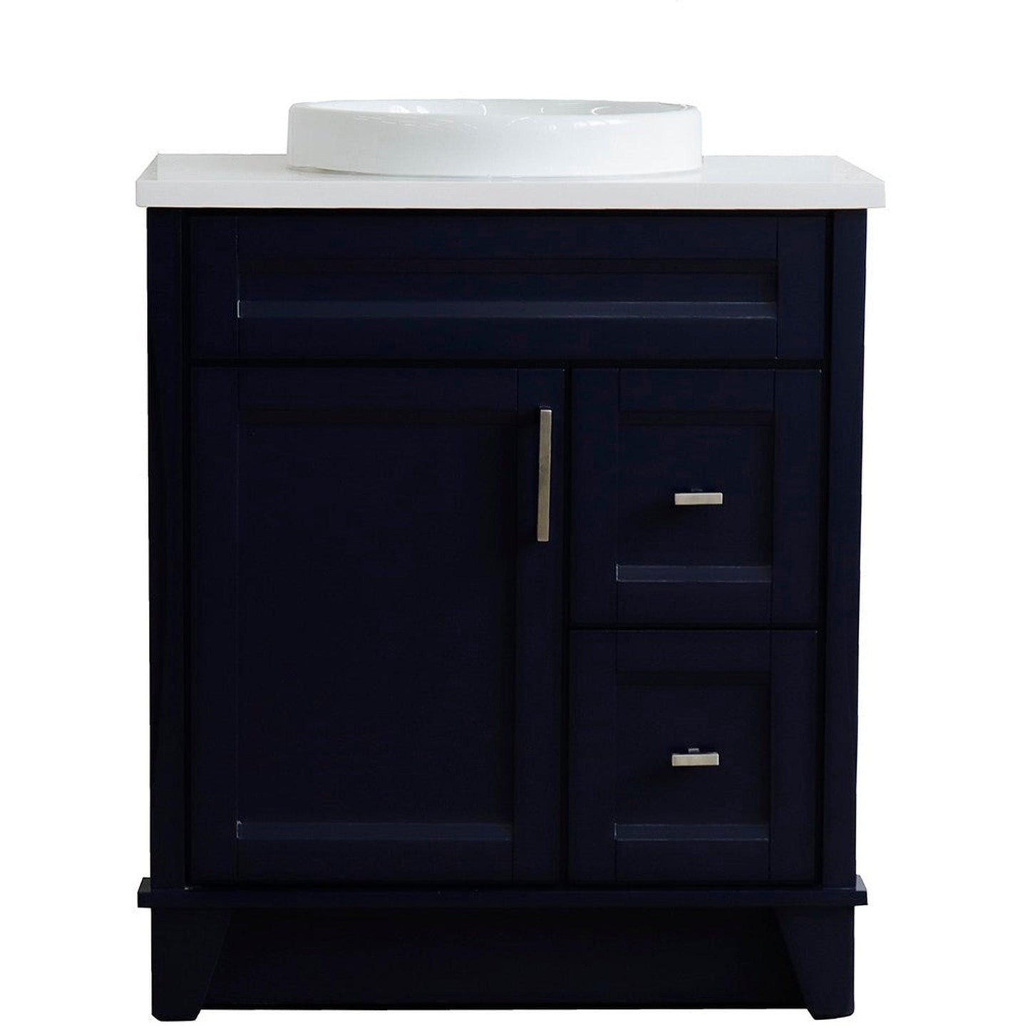 Bellaterra Home Terni 31" 1-Door 2-Drawer Blue Freestanding Vanity Set With Ceramic Vessel Sink and White Quartz Top