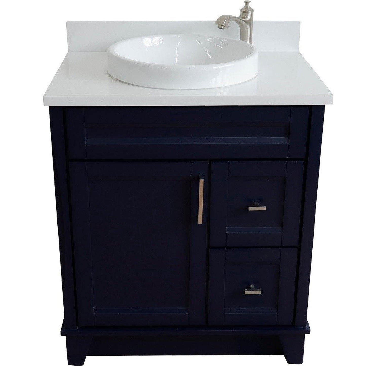 Bellaterra Home Terni 31" 1-Door 2-Drawer Blue Freestanding Vanity Set With Ceramic Vessel Sink and White Quartz Top