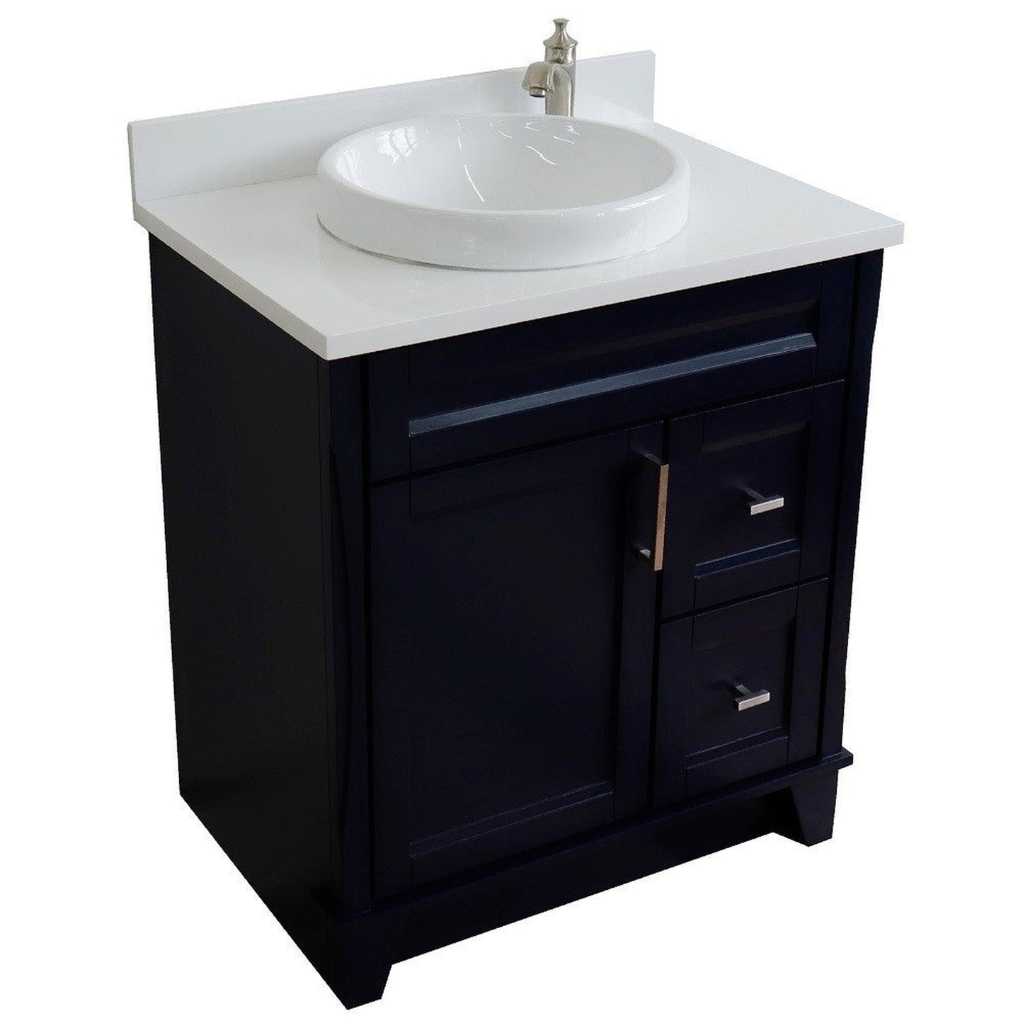 Bellaterra Home Terni 31" 1-Door 2-Drawer Blue Freestanding Vanity Set With Ceramic Vessel Sink and White Quartz Top